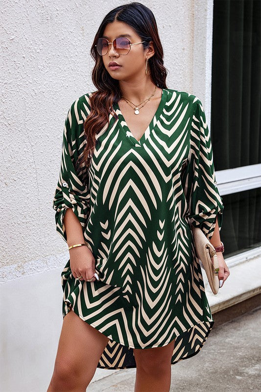 Plus Graphic Print Asymmetric Hem Loose Midi Dress