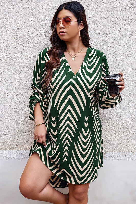 Plus Graphic Print Asymmetric Hem Loose Midi Dress